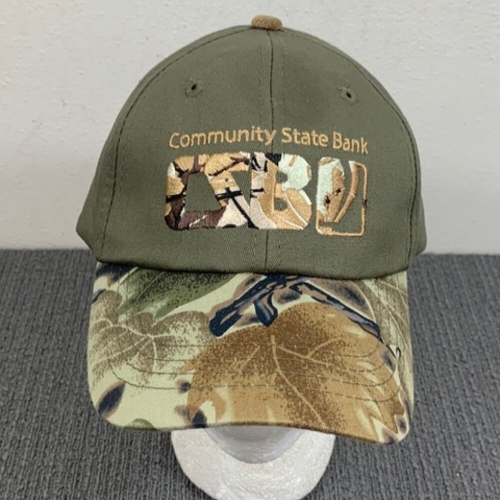 Community State Bank CSB Baseball Hat Cap Mens Adjustable Olive Green Camo